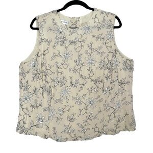 Vintage Cream 100% Silk Floral Beaded Blouse Feminine Quiet Luxury Classic Fairy